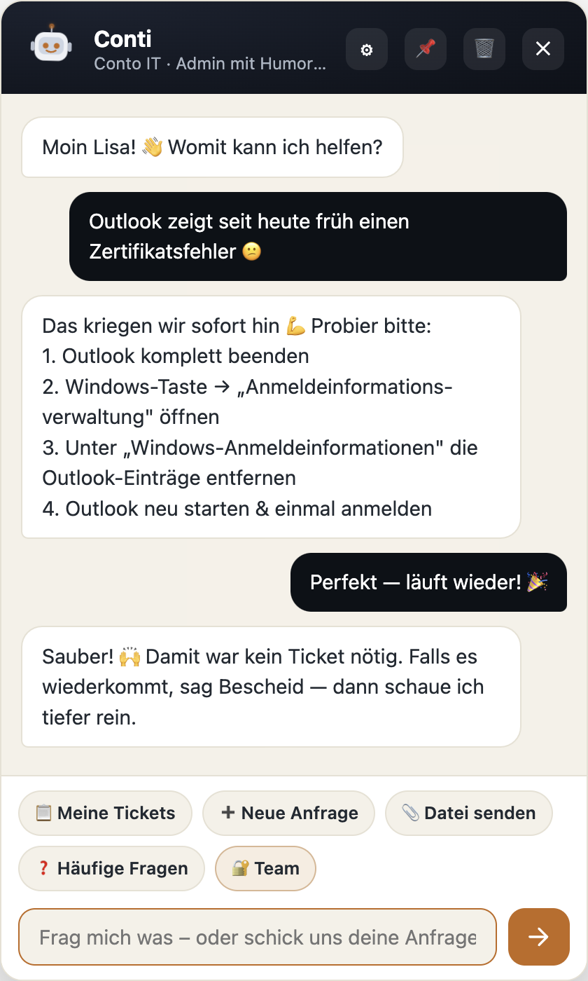Conti-App: Chat löst ein Outlook-Problem ohne Ticket