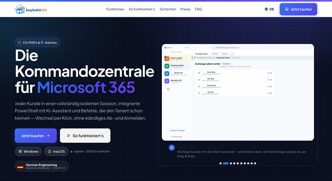 Homepage of EasySwitch365