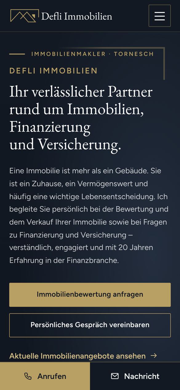 Startseite von Defli Immobilien am Handy