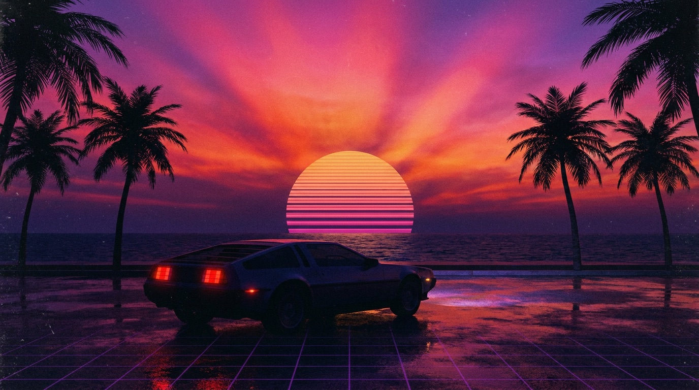 GTA-VI-Saison — Sonnenuntergang im Synthwave-Stil