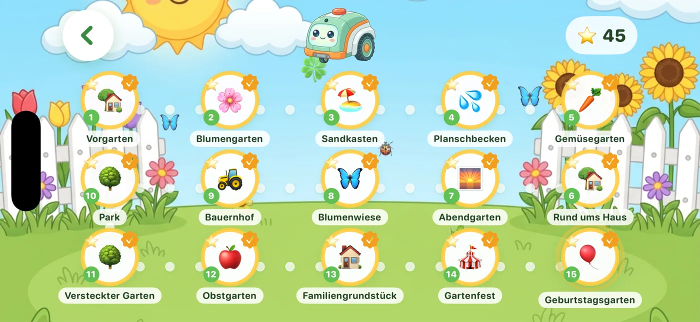 Gartenauswahl mit 15 Leveln