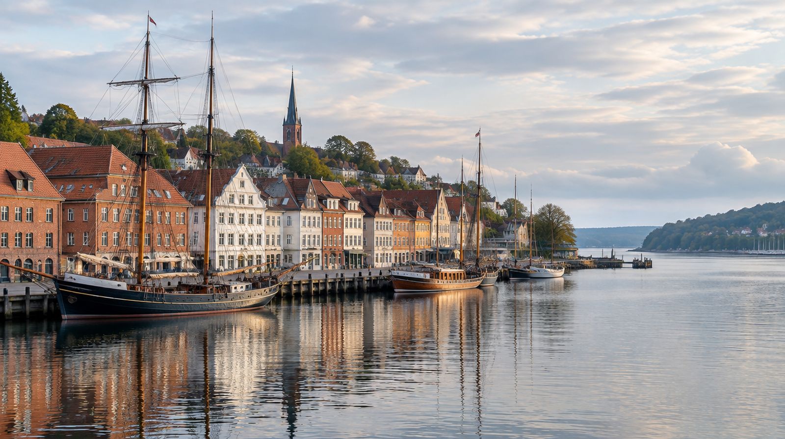 Flensburger Hafen mit historischen Handelshäusern