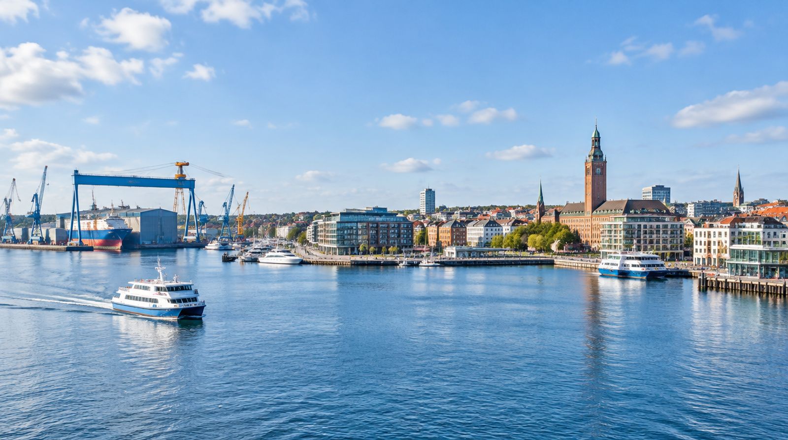Kieler Förde mit Werft und Innenstadt